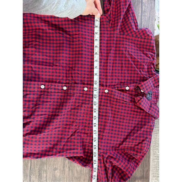 UNTUCKit Gingham Cotton Long Sleeve Classic Button Up Shirt Red Navy Size Medium - Picture 12 of 12
